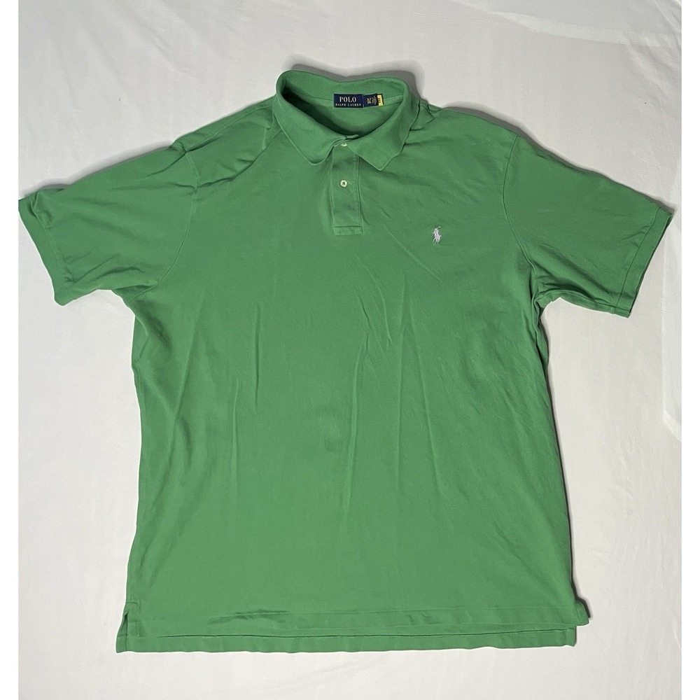 Ralph Lauren Polo Shirt Men's SZ 3LT Green Short Sleeve Button White Pony Preppy